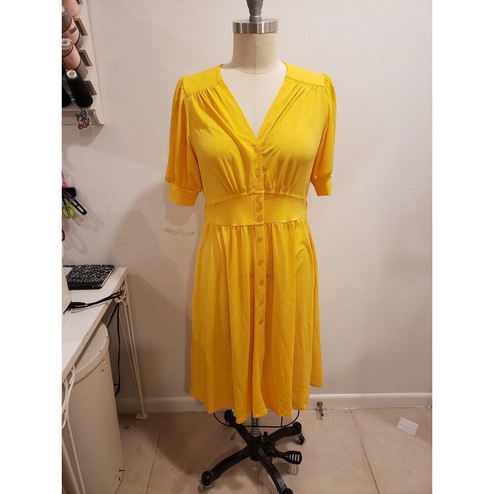 NWT LuLaRoe Skyler Yellow Knit 40s Style Dress Size Large